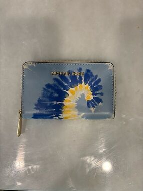 Michael Kors Blue & Yellow Tye-Dye Zip Wallet